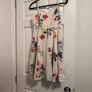 White Floral Print Dress with Spaghetti Straps Cami Medium
